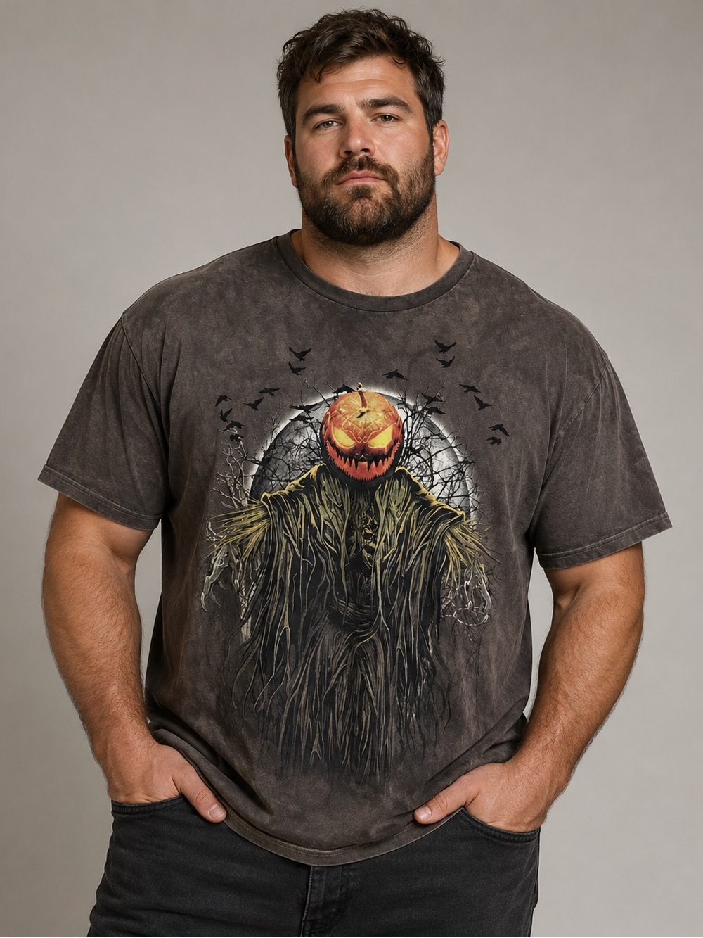 Vintage Delta Jack O Lantern Monster Pumpkin Scarecrow Haunted T-Shirt Tie XL